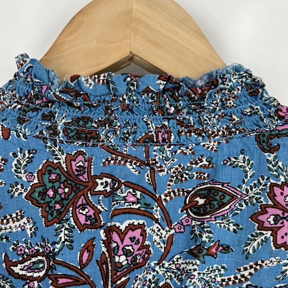 Loft Top Size Medium Bouquet Ruffle Yoke Shirt Button Up Paisley Smocked Prairie - Picture 7 of 10